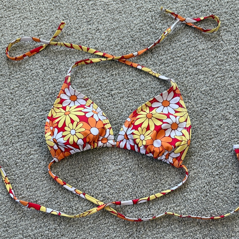 Floral Bikini Top with Halter Straps